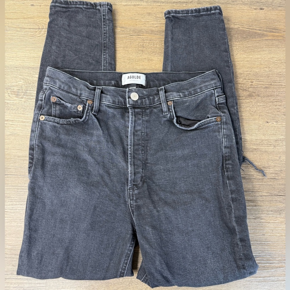 Agolde Women’s Nico High Rise Slim Straight Denim Jeans Distressed Cassette, 28